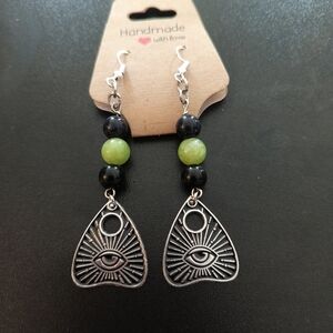 Handmade Silver and Green Eye Earrings